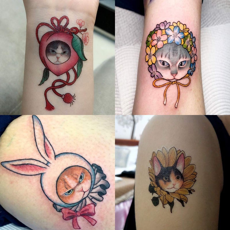 Oottati 30 Sheets Super Cute Tiny Cats Head Flower Waterproof Temporary Tattoo Suit For Kids Women Pool Party, Easy Apply & Lasts 7 Days, Summer Fun Essentials - Image 4